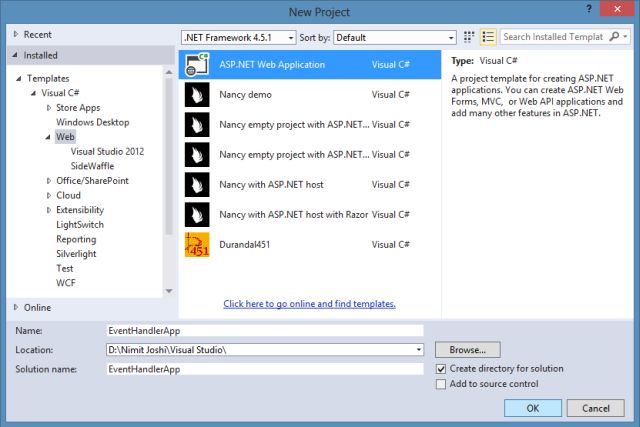 Creating Web Application in VS 2013